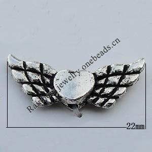 Bead Zinc Alloy Jewelry Findings Lead-free, Wing 22x10mm, Hole:1mm Sold by KG