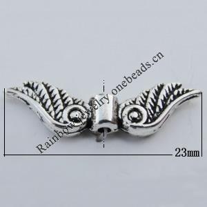 Bead Zinc Alloy Jewelry Findings Lead-free, Wing 23x7mm, Hole:1mm Sold by KG