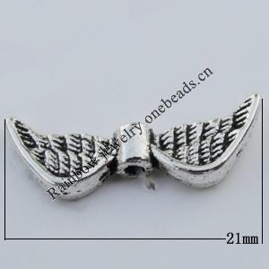 Bead Zinc Alloy Jewelry Findings Lead-free, Wing 21x8mm, Hole:1mm Sold by KG