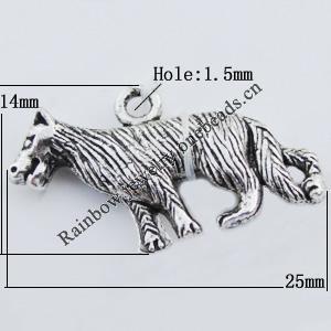 Pendant Zinc Alloy Jewelry Findings Lead-free, Tiger 25x14mm Hole:1.5mm Sold by Bag