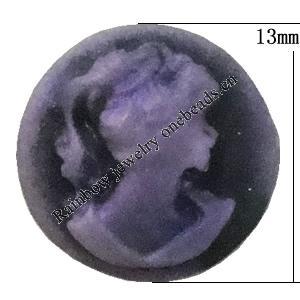 Cameos Resin Beads, No-Hole Jewelry findings, 13mm, Sold by Bag