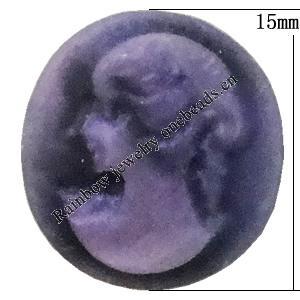 Cameos Resin Beads, No-Hole Jewelry findings, 15mm, Sold by Bag