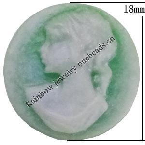 Cameos Resin Beads, No-Hole Jewelry findings, 18mm, Sold by Bag