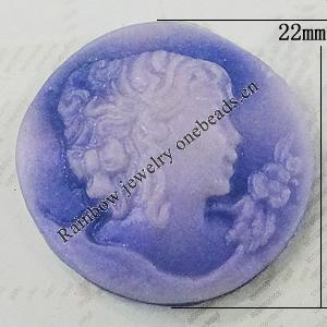 Cameos Resin Beads, No-Hole Jewelry findings, 22mm, Sold by Bag