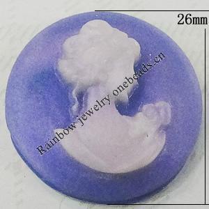 Cameos Resin Beads, No-Hole Jewelry findings, 26mm, Sold by Bag