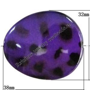 Imitate Animal skins Acrylic Beads, Painted Spray-paint, Flat Teardrop 38x32mm Hole:1.5mm, Sold by Bag
