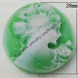 Cameos Resin Beads, No-Hole Jewelry findings, 28mm, Sold by Bag