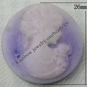 Cameos Resin Beads, No-Hole Jewelry findings, 26mm, Sold by Bag
