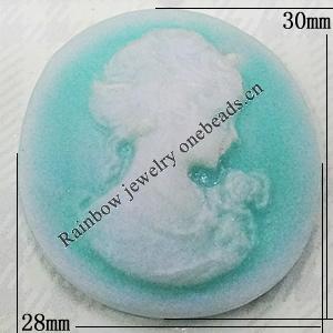 Cameos Resin Beads, No-Hole Jewelry findings, 30x28mm, Sold by Bag