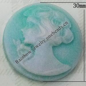 Cameos Resin Beads, No-Hole Jewelry findings, 30mm, Sold by Bag