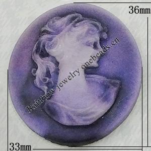 Cameos Resin Beads, No-Hole Jewelry findings, 36x33mm, Sold by Bag