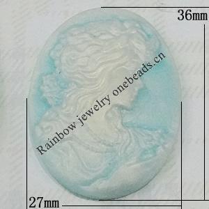 Cameos Resin Beads, No-Hole Jewelry findings, 36x27mm, Sold by Bag