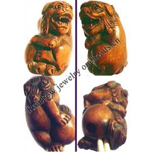 Hand carved Bead Ojime Japanese Boxwood Lion Dog Lion Dog, 1 inch, Sold by PC