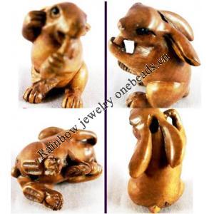 Hand carved Ojime Bead Japan Boxwood Rabbit, 1 inch,
