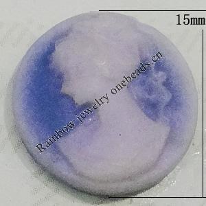 Cameos Resin Beads, No-Hole Jewelry findings, 15mm, Sold by Bag