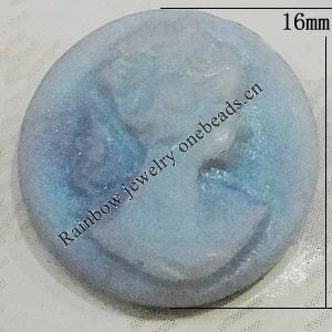 Cameos Resin Beads, No-Hole Jewelry findings, 16mm, Sold by Bag