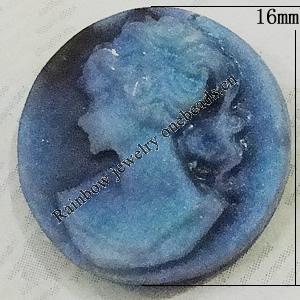 Cameos Resin Beads, No-Hole Jewelry findings, 16mm, Sold by Bag