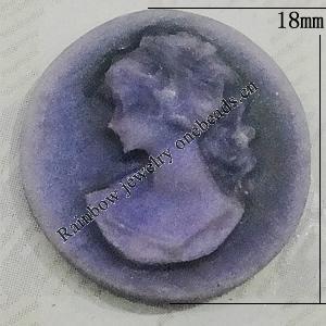 Cameos Resin Beads, No-Hole Jewelry findings, 18mm, Sold by Bag