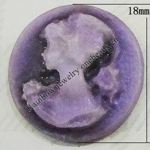 Cameos Resin Beads, No-Hole Jewelry findings, 18mm, Sold by Bag