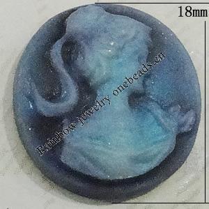 Cameos Resin Beads, No-Hole Jewelry findings, 18mm, Sold by Bag