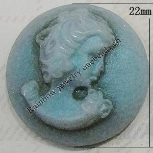 Cameos Resin Beads, No-Hole Jewelry findings, 22mm, Sold by Bag