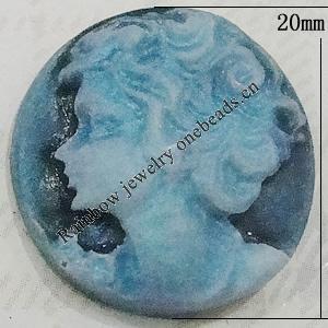 Cameos Resin Beads, No-Hole Jewelry findings, 20mm, Sold by Bag