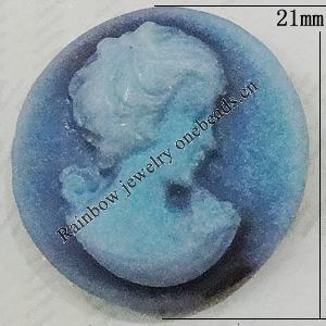 Cameos Resin Beads, No-Hole Jewelry findings, 21mm, Sold by Bag