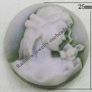 Cameos Resin Beads, No-Hole Jewelry findings, 25mm, Sold by Bag
