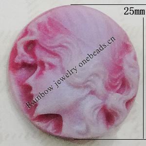 Cameos Resin Beads, No-Hole Jewelry findings, 25mm, Sold by Bag
