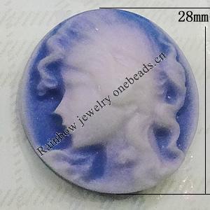 Cameos Resin Beads, No-Hole Jewelry findings, 28mm, Sold by Bag
