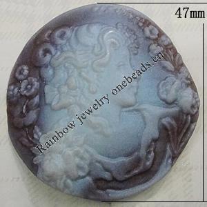 Cameos Resin Beads, No-Hole Jewelry findings, 47mm, Sold by Bag