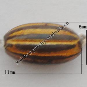 Imitation Wood Acrylic Beads, Fluted Oval 11x6mm Hole:1mm, Sold by Bag 