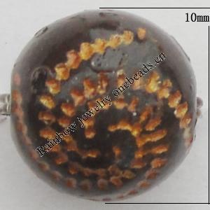 Imitation Wood Acrylic Beads, Round 10mm Hole:1mm, Sold by Bag 
