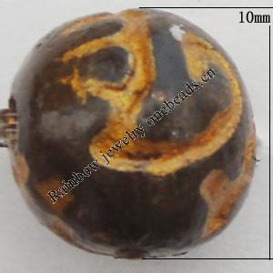 Imitation Wood Acrylic Beads, Round 10mm Hole:1.5mm, Sold by Bag 