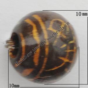 Imitation Wood Acrylic Beads, Round 10x10mm Hole:3.5mm, Sold by Bag 