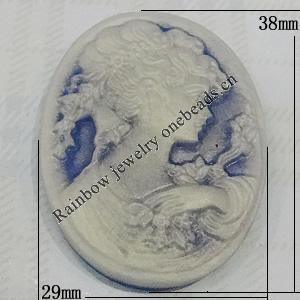 Cameos Resin Beads, No-Hole Jewelry findings, 38x29mm, Sold by Bag