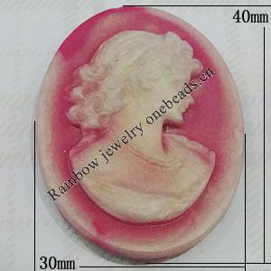 Cameos Resin Beads, No-Hole Jewelry findings, 40x30mm, Sold by Bag