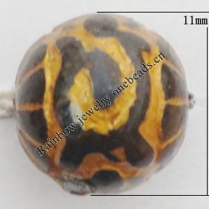 Imitation Wood Acrylic Beads, Round 11mm Hole:1mm, Sold by Bag 