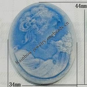Cameos Resin Beads, No-Hole Jewelry findings, 44x34mm, Sold by Bag