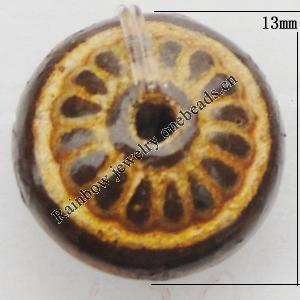 Imitation Wood Acrylic Beads, Flat Round 13mm,Thickness:8mm Hole:1mm, Sold by Bag 