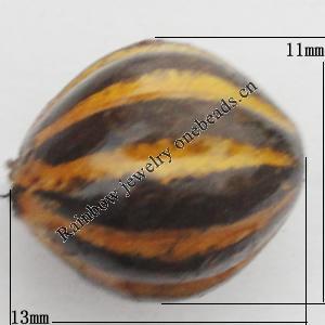 Imitation Wood Acrylic Beads, Fluted Oval 13x11mm Hole:1.5mm, Sold by Bag 