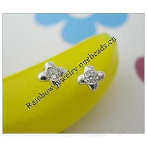 Sterling Silver Earrings platina plating with Zircon, 7x7mm, Sold by PC