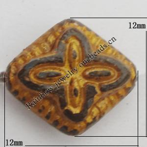 Imitation Wood Acrylic Beads, Diamond 12mm Hole:1mm, Sold by Bag 