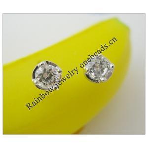 Sterling Silver Earrings platina plating with Zircon, 5.5x5.5mm, Sold by PC