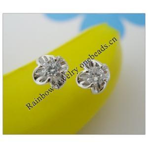 Sterling Silver Earrings platina plating with Zircon, 6x6mm, Sold by PC