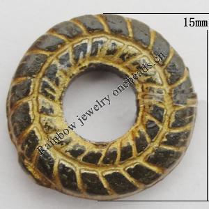 Imitation Wood Acrylic Beads, Donut 15mm Hole:6mm, Sold by Bag 