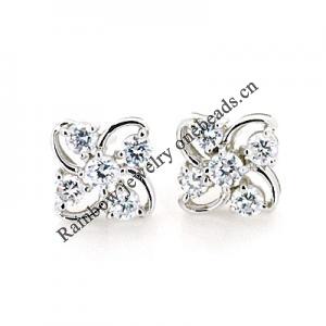 Sterling Silver Earrings platina plating with Zircon, 9.5x9.5mm, Sold by PC