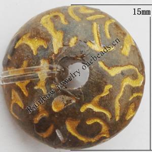 Imitation Wood Acrylic Beads, 15mm,Thickness:7mm Hole:3mm, Sold by Bag 