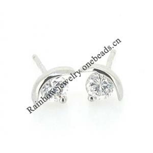 Sterling Silver Earrings platina plating with Zircon, 6x5mm, Sold by PC