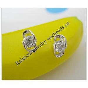 Sterling Silver Earrings platina plating with Zircon, 10x5mm, Sold by PC